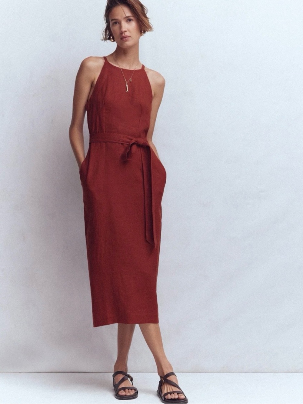 Rosa Halter Linen Midi Dress by Boden